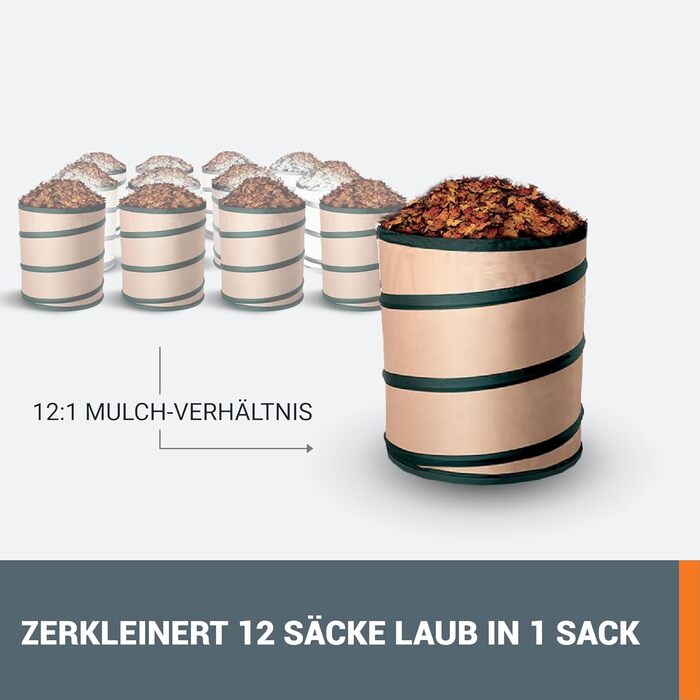 WORX WG505E Trivac: електроприлад 3-в-1 - повітродувка, пилосос та мульчер. Потужність 3000 Вт, швидкість повітря 335 км/год, об'єм всмоктування 600 м³/год, з мішком для збору листя 45 л.