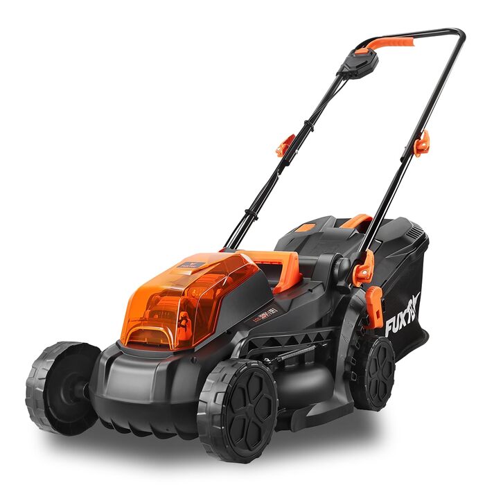 Акумуляторний газонокосарка FUXTEC 40V (2x20V) E1RM20 з 2x20V Li-Ion акумуляторами 2Ah та подвійним зарядним пристроєм – ширина зрізу 33см, регульована висота зрізу
