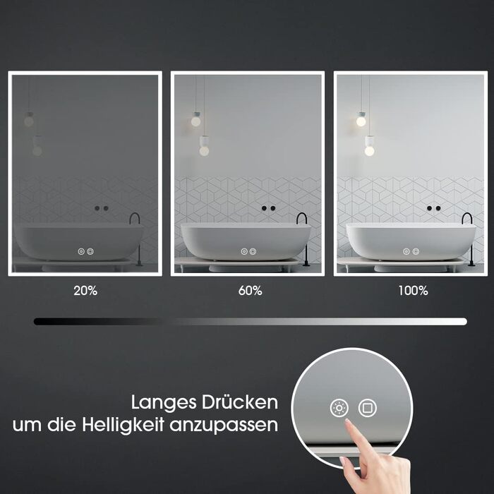 LED дзеркало для ванної кімнати Byecold з підсвічуванням, антизапітнінням, Wi-Fi годинником, датчиком та сенсорним вимикачем, 60x80 см