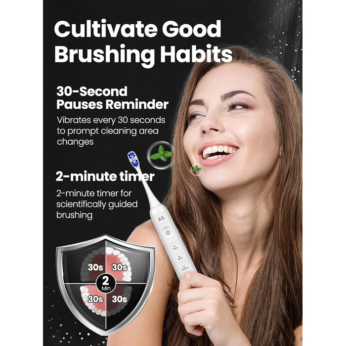 Електрична зубна щітка для дорослих B10PRO - акумулятор до 180 днів, 5 режимів, 48000 вібрацій/хв, IPX8, таймер, 4 насадки (рожева)