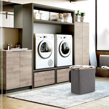 Кошик для білизни Rieeyrslza з кришкою, 158 л, бамбук, 2 знімні мішки для білизни, Oxford, складний, сортувальник, для ковдр та одягу (сірий)