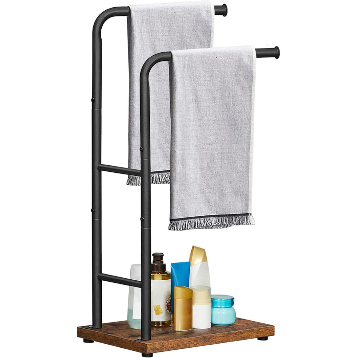 Підставка для рушників HOOBRO, стояча, з 2 перекладинами, білий + натуральне дерево, 40 x 24 x 80,5 см