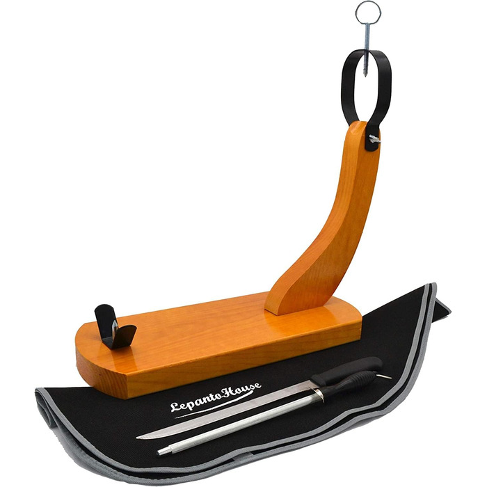 Підставка для шинки LepantoHouse Hammon, медовий колір, з ножем та кришкою, для дому та ресторану, чорний колір