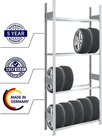 Стійка для шин PROREGAL PROEGAL, німецька якість, 200x100x43 см, 3 яруси, вантажопідйомність 150 кг, до 5 шин на ярус. Ідеально для гаража.
