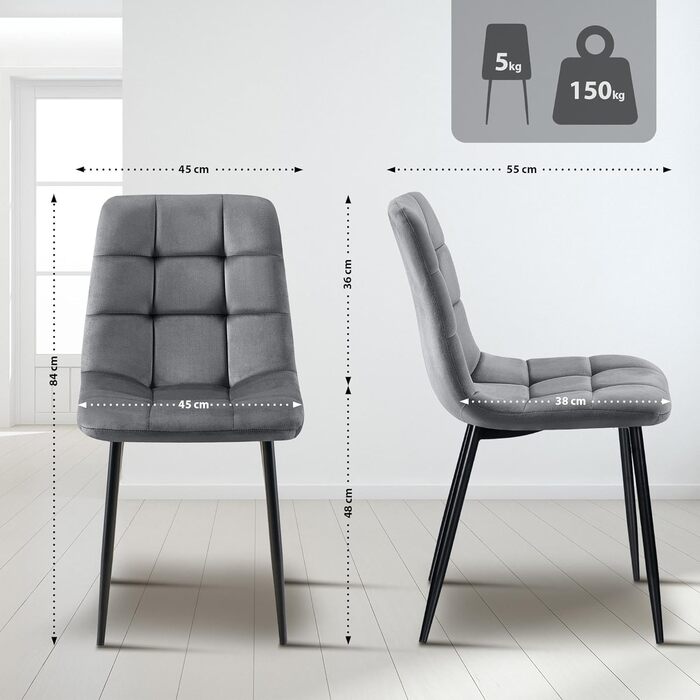 Набір з 4-х м'яких кухонних стільців CLP Asti, темно-сірий, до 150 кг