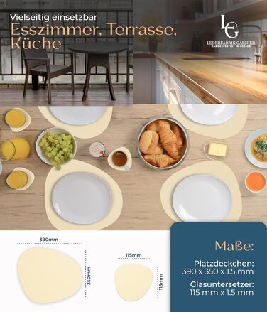 Набори серветок для столу, 4 шт. – екологічні, стабільні та неслизькі – з еко-шкіри, Made in Germany (Сучасний стиль, Бежевий колір)