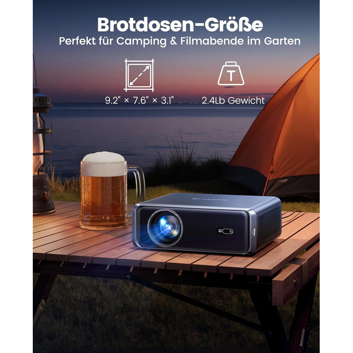 4K проєктор Smart Beamer з Netflix, Dolby Audio, 1000 ANSI люмен. Підтримка автофокусу, корекції трапеції 6D, WiFi 6/Bluetooth. Підходить для Android/iPhone, для дому та на вулицю. Чорний.