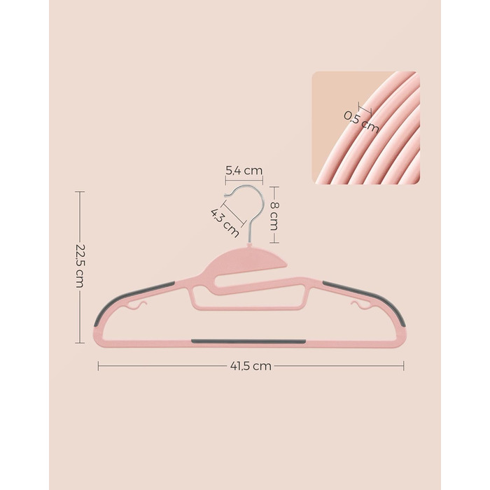 Плечики для одягу SONGMICS, 50 шт., пластикові, обертовий гачок, рожево-темно-сірий, 41.5 см