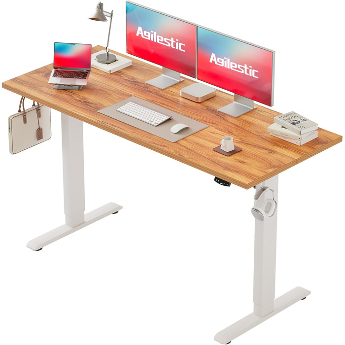 Регульований за висотою стіл Agilestic: електричний, з пам'яттю, ергономічний, для комп'ютера, 150 x 60 см, білий/світло-коричневий