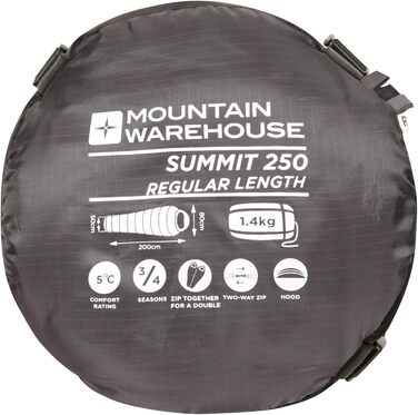 Спальний мішок MW Summit 250 - 3/4 сезону, у формі мумії, 22x40 см в упаковці - Для осені, кемпінгу та трекінгу (сірий)