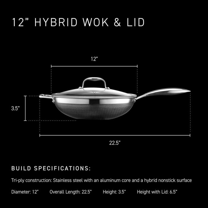 Wok HexClad Hybrid з нержавіючої сталі (30 см) – антипригарне покриття, сумісний з усіма плитами, PFOA free