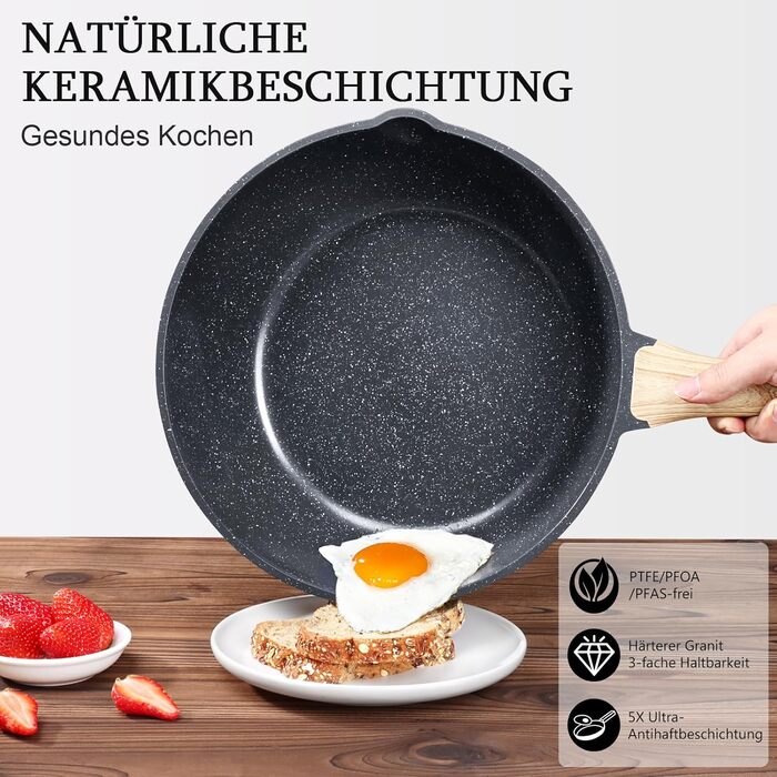 Сковорода з високим бортиком GiPP, 30 см, з кришкою, керамічне антипригарне покриття, 4.3 л, для всіх типів плит, білий (сірий), без PFOA/PFOS