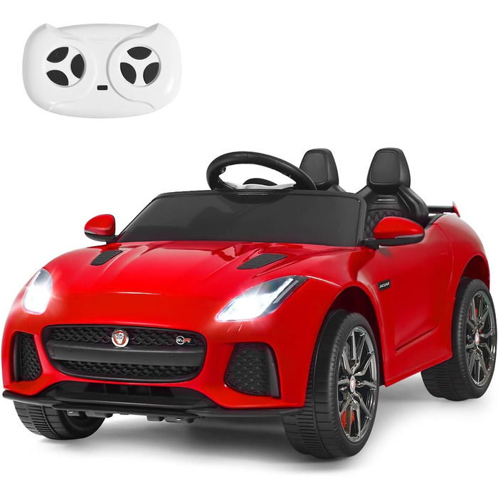 Дитячий електромобіль COSTWAY Jaguar 12V з музикою, історіями, сигналом і фарами, на пульті ДУ, для дітей від 3 років, червоний