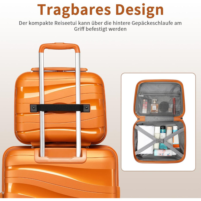 Набір валіз KONO 2 шт: ручна валіза-тележка 55 см + косметичка з поліпропілену, колір помаранчевий