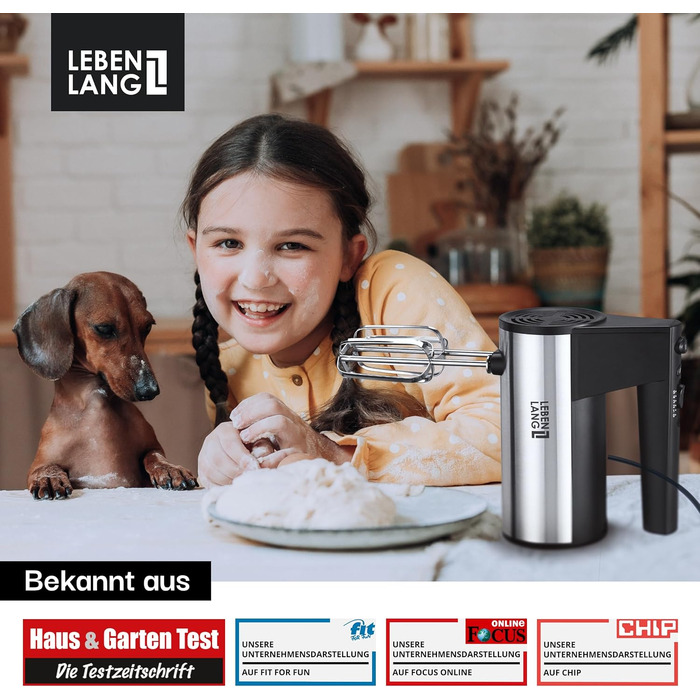 Електричний міксер LEBENLANG 400W з 5 швидкостями та турборежимом, підставка | Кухонний міксер