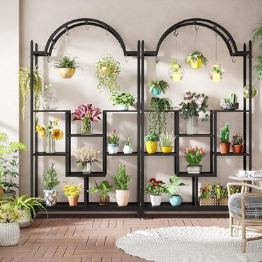 Плантатор Tribesigns з 5 полицями для дому, металевий, з гачками, для квітів, бонсай, сад, балкон, вітальня, білий та сірий (чорний)