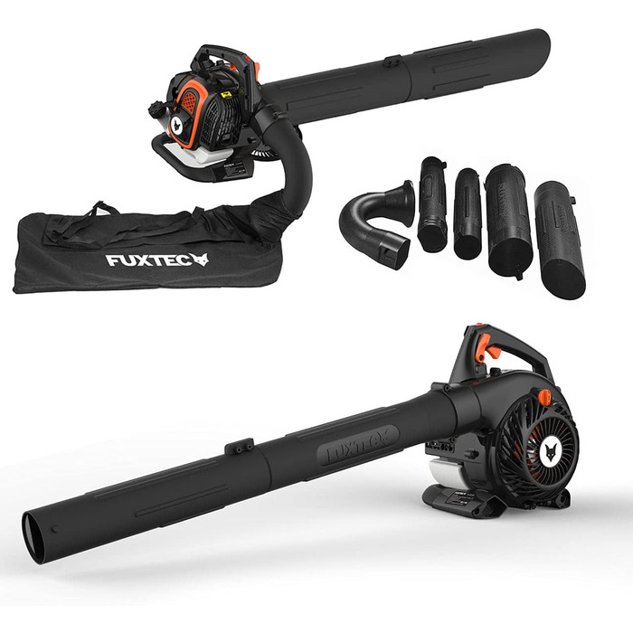 ФУКСТЕК Профі Бензиновий Листозбір/Подрібнювач FX-LBS126P – Листодув та подрібнювач з насадкою для видування, всмоктуючим шлангом та мішком для збору листя 60л – Анти-вібраційна функція – Швидкість повітря 62,7 м/с