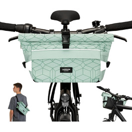 Сумка на кермо LARKSON Bicycle Green - Lasse - 2 в 1 Сумка через плече - Велосипедна сумка для передньої частини керма з відображенням - водовідштовхувальний м'ятний візерунок