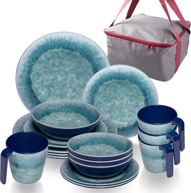 Набір посуду Melamin Adria Blue (17 предметів) - посуд для кемпінгу, подорожей, пікніків та відпочинку на природі