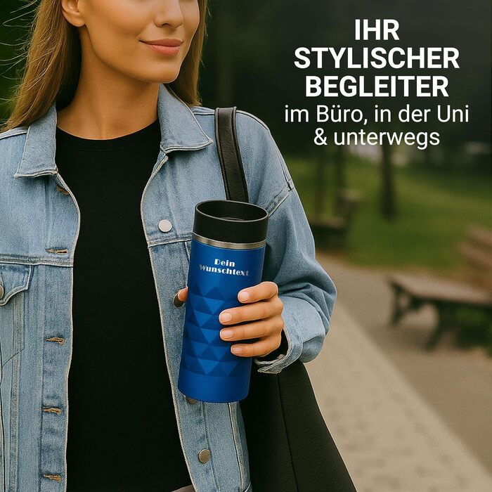 Термокружка Elasto з нержавіючої сталі, 450 мл, з індивідуальною гравіюванням, витримана, з ізоляцією, блакитна