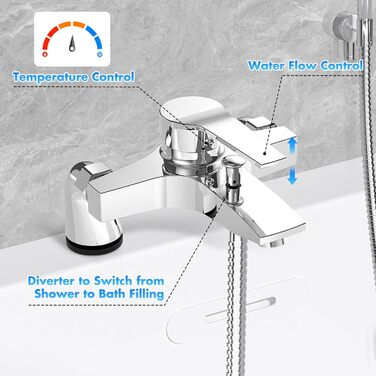 Сучасний змішувач для ванни та душу з двома виходами, керамічним клапаном, латунний, хром. Змішувач для ванни та душу для ванної кімнати.