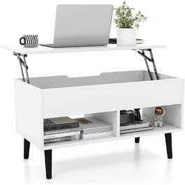 Журнальний столик LIFEZEAL, стіл для вітальні з відділенням для зберігання, журнальний столик, що висувається з сосновими ніжками, 80 x 40 x 44,5 58 см (сірий) (білий)