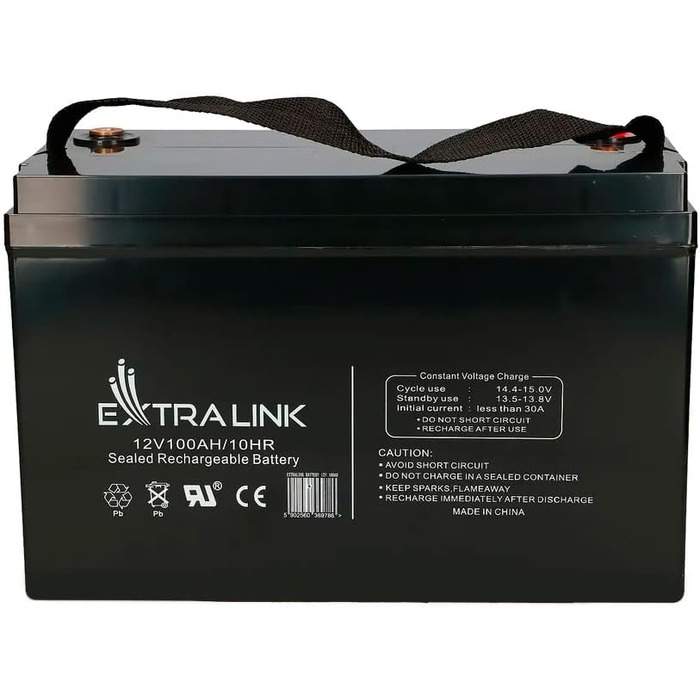 Акумулятор EXTRALINK 12V 100Ah AGM VLRA Гелевий для авто, човнів, кемперів, сонячних батарей