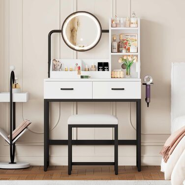 Журнальний столик-туалетник ModernLuxe з дзеркалом, 5 ящиків, розмір 100x76x40 см (без табурета)