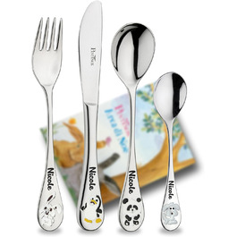 Набір дитячого посуду Kinder Arche Noe з гравіюванням, нержавіюча сталь, 4 шт. | Подарунок на хрещення