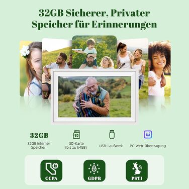 Цифровий фоторамка Eptusmey з Wi-Fi, 10.1 дюймів, корпус з дуба, 32GB, HD IPS сенсорний екран 1280x800, відтворення фото/відео через Uhale APP, подарунок для чоловіків та жінок, колір: білий дуб