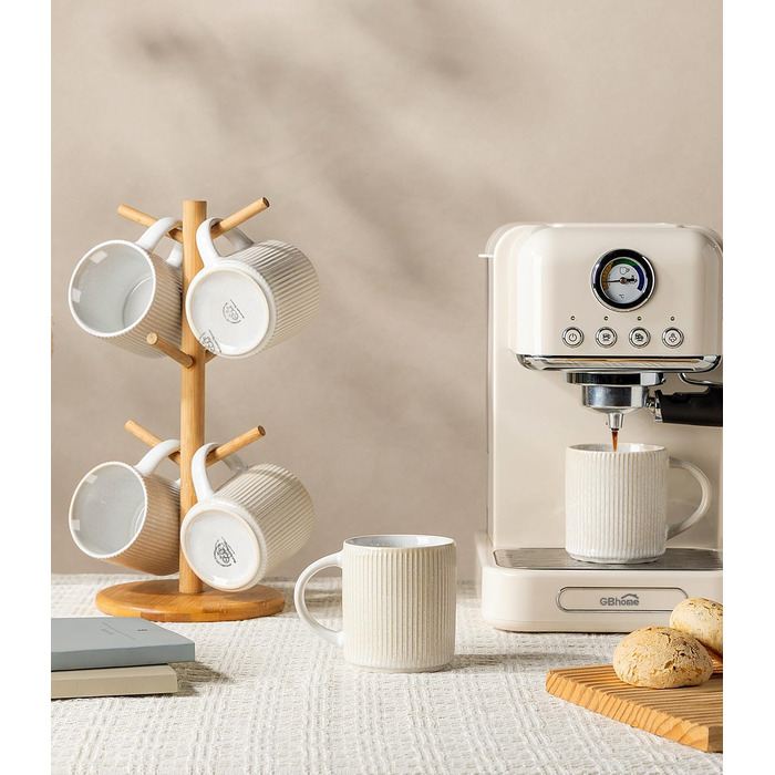 Набір посуду GBhome з реактивної глазурі для 4 осіб (12 предметів), ручної роботи, бежевий колір, миючий посуд, безпечний для мікрохвильової печі, комплект тарілок та мисок