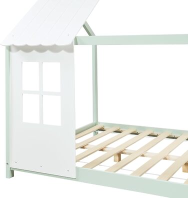 Дитяче ліжко Tostedt: ліжко-будиночок, ліжко для підлітків, ліжко-ігровий будиночок, ліжко з напіввідкритим дизайном Montessori, з масивного дерева (сосна), 120x200 см, рожево-біле