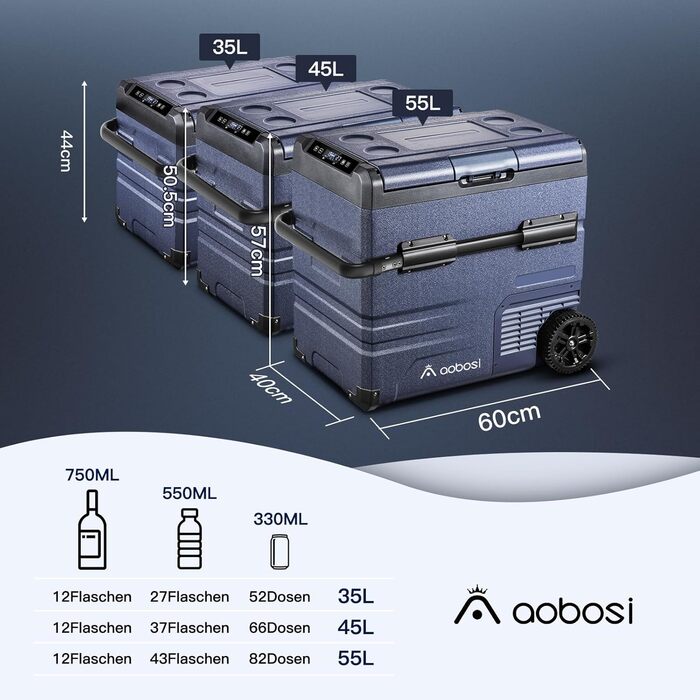 Компресорна холодильна сумка AAOBOSI 55L з двозонним охолодженням, WIFI-керуванням, USB-портом, 12/24V/100-240V, -20°C до 20°C для авто, вантажівки, човна, кемпінгу