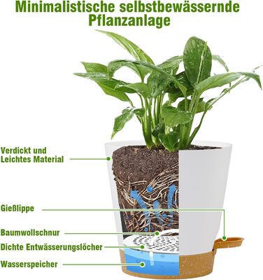 Набір горщиків для квітів 6 шт. з автополивом, чорний (білий+коричневий), 20.3-12.7 см. Ідеально для дому та балкону