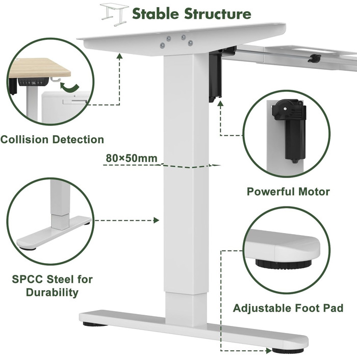 Електричний регульований стіл JUMMICO 160x80 см з зарядкою, комп'ютерний стіл з кабелеуправлінням, ергономічний стіл для сидіння та стояння, білий (бежевий)