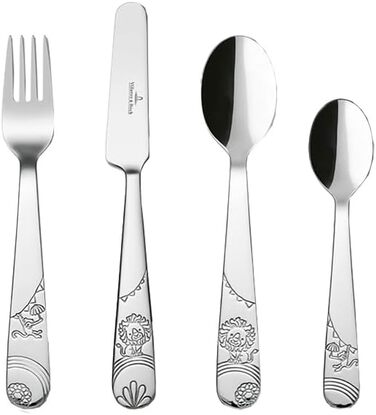 Дитячий набір столових приборів Villeroy & Boch Boho Kids 'Roar like a lion' (4 шт.) з нержавіючої сталі, сріблястий/платиновий, придатний для миття в посудомийній машині