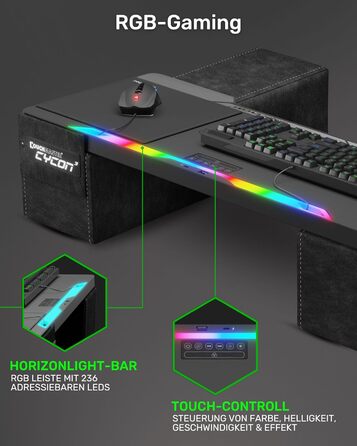 Couchmaster CYCON³ Black HORIZONLIGHT – стіл для ноутбука для геймінгу, чорний, з USB-хабом