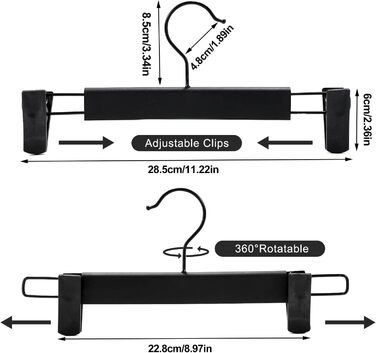 Вішалки для штанів, 20 шт. , компактні тримачі для спідниць з поворотними гачками на 360 і регульованими затискачами, чорні