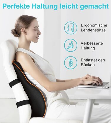 Подушка для спини POOTACK з Memory Foam - ергономічна підтримка для офісного, ігрового крісла та авто, чорна