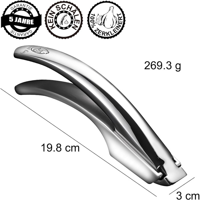 Прес для часнику та імбиру з нержавіючої сталі - не потрібно чистити | Легко миється, для дрібного подрібнення | 5 років гарантії