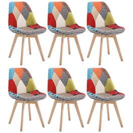 Стільці для обідньої зони WOLTU (6 шт.) з дизайном Patchwork, дерев'яні, з льону, до 150 кг