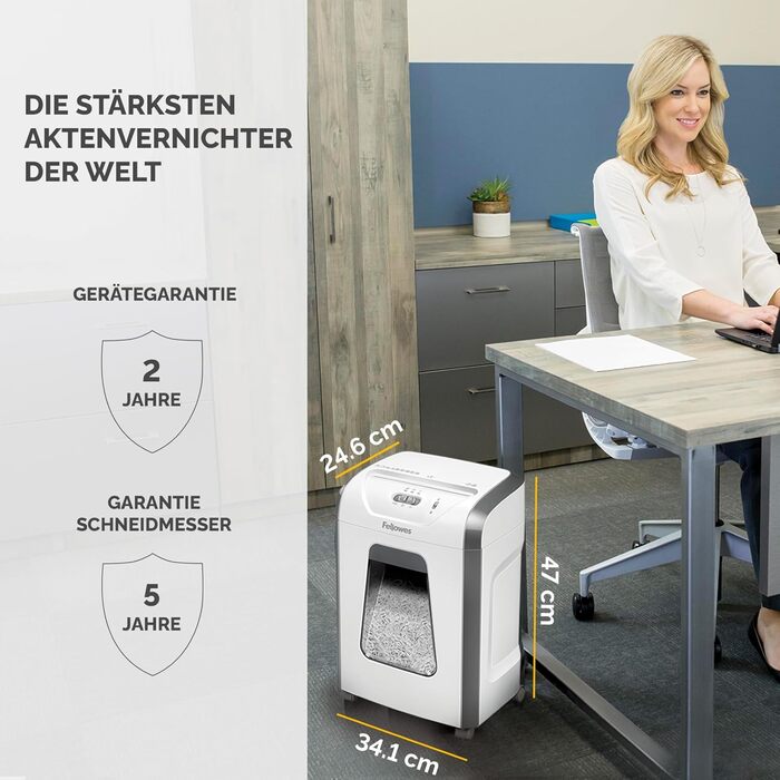 Шредер Fellowes Microcut P5: знищення 2000+ частинок/A4, 10 листів, Powershred 10M, для офісу/дому, 19л кошик, блокування,