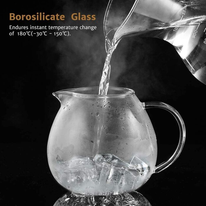 Скляний скляний Срібний чайник з нержавіючої сталі 18/8, ситечко для чаю з боросилікатного скла, чайник, підходить для підігріву чаю (Тип4-1, чорний чайник, 1500 мл)