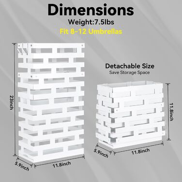 Металевий підставка для парасольки біла, велика з водовідвідною ванною та гачками, 58,4 см - для дому, офісу, готелю