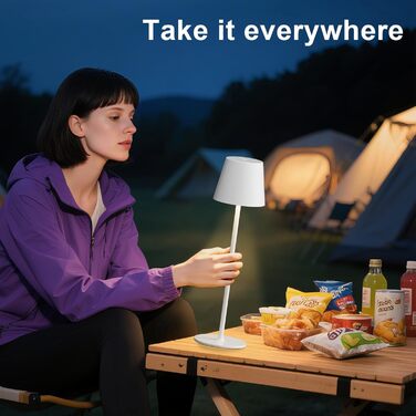 LED настільна лампа бездротова з акумулятором, 3 режими кольору, регулювання яскравості, сенсорне управління, USB-C зарядка, для дому, кемпінгу