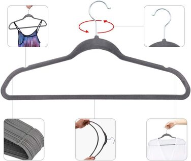 Плечики для одягу Yaheetech, 100 шт. - плечики для костюмів, ручки на 360°, неслизька поверхня, сірі