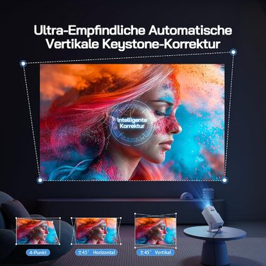 WOLFANG Міні проєктор 4K з Netflix, 26000 люмен, WiFi 6, Smart, 50% Zoom, 180° обертання, сумісний з TV Stick, iOS, Android, PC, PS5, HDMI, AV