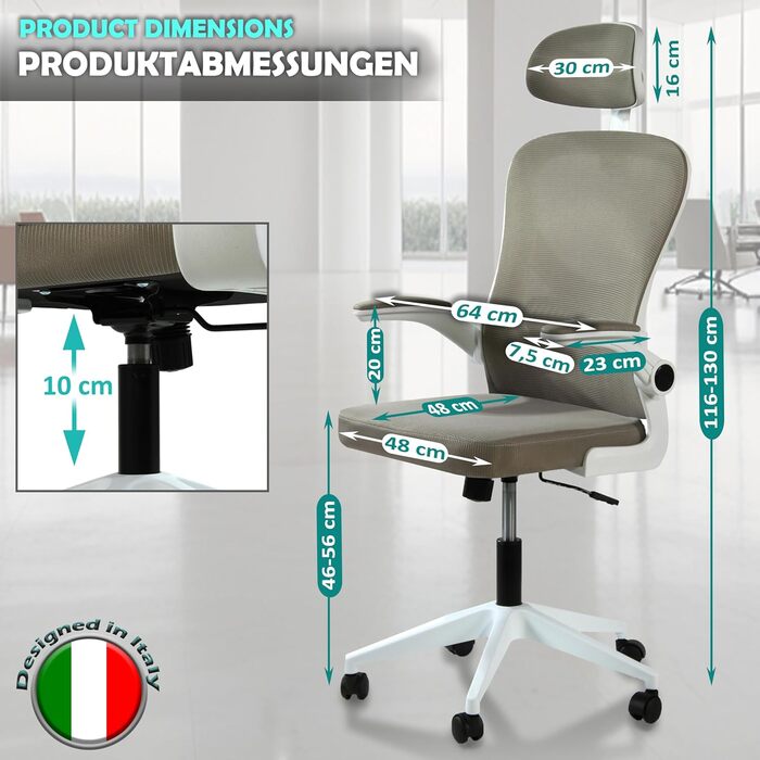 Офісний крісло Sesto Senso Ergo з підтримкою попереку та регульованими підлокітниками. Крісло для керівника з регульованою підголівником (світло-сірий)