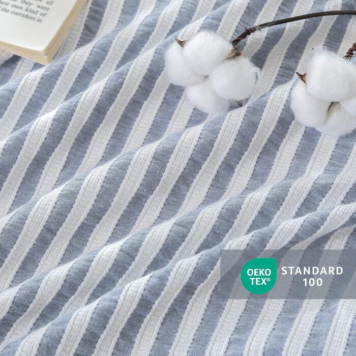 Набір постільної білизни SOULFUL 200x200, бавовна, смугастий дизайн, джинсовий колір, преміум-якість, сертифікат Öko-Tex 100, 3 шт. (200x200, 2x80x80)