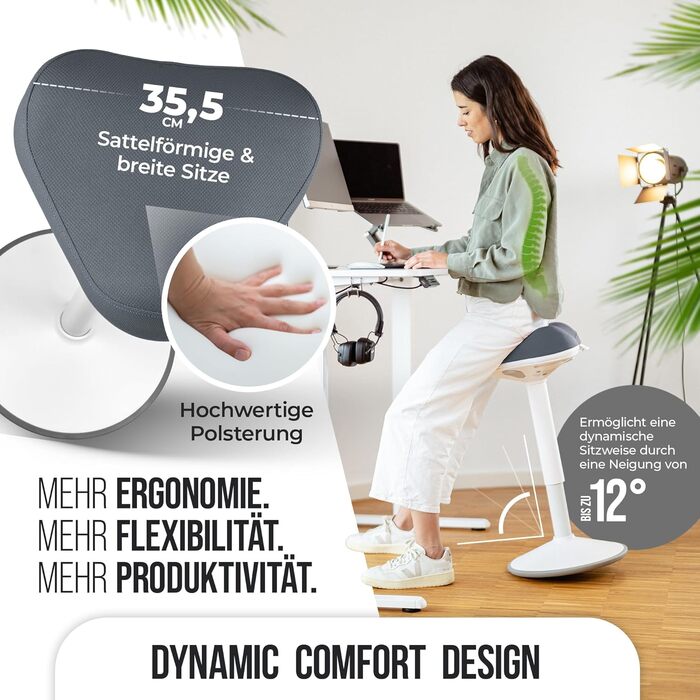 Офісний стілець ZIP SH-01 Graphitblau: ергономічний, регульована висота (58-83 см), знімний чохол, сертифікат IGR